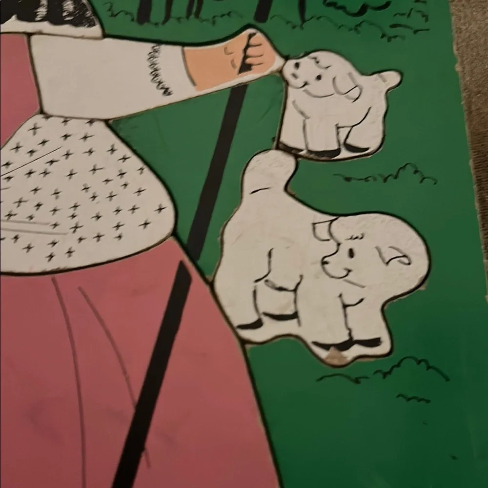 2 Vintage Playskool Little Bo Peep wood Puzzles - Pink and Green and swimmer